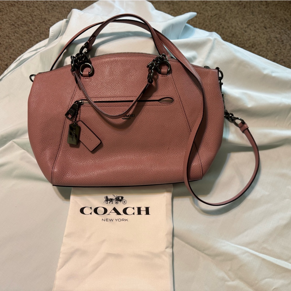 Coach Pink Leather Shoulder Bag with Drawstring Design
